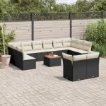 Set mobilier de grădină cu perne, 13 piese, negru, poliratan GartenMobel Dekor