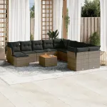 Set canapea de grădină cu perne, 12 piese, gri, poliratan GartenMobel Dekor
