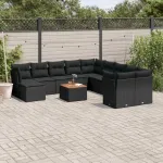 Set canapele de grădină, 12 piese, cu perne, negru, poliratan GartenMobel Dekor