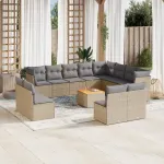 Set canapele de grădină, 13 piese, cu perne, bej, poliratan GartenMobel Dekor