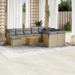 Set canapele de grădină cu perne, 11 piese, bej, poliratan GartenMobel Dekor
