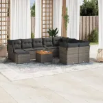 Set canapele de grădină cu perne, 11 piese, gri, poliratan GartenMobel Dekor