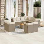 Set canapele de grădină cu perne, 12 piese, bej, poliratan GartenMobel Dekor