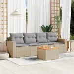 Set canapele de grădină cu perne, 5 piese, bej, poliratan GartenMobel Dekor