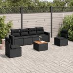 Set canapele de grădină cu perne, 7 piese, negru, poliratan GartenMobel Dekor