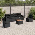 Set canapele de grădină cu perne, 7 piese, negru, poliratan GartenMobel Dekor