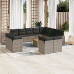 Set mobilier de grădină cu perne, 13 piese, gri, poliratan GartenMobel Dekor