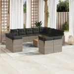 Set mobilier de grădină cu perne, 13 piese, gri, poliratan GartenMobel Dekor