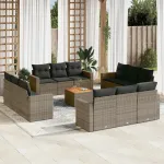 Set mobilier de grădină cu perne, 13 piese, gri, poliratan GartenMobel Dekor