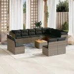 Set mobilier de grădină cu perne, 13 piese, gri, poliratan GartenMobel Dekor
