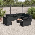 Set mobilier de grădină cu perne, 13 piese, negru, poliratan GartenMobel Dekor