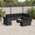 Set mobilier de grădină cu perne, 13 piese, negru, poliratan GartenMobel Dekor