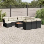 Set mobilier de grădină cu perne, 13 piese, negru, poliratan GartenMobel Dekor