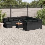 Set mobilier de grădină cu perne, 13 piese, negru, poliratan GartenMobel Dekor