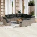 Set mobilier de grădină cu perne, 14 piese, gri, poliratan GartenMobel Dekor