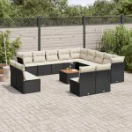 Set mobilier de grădină cu perne, 14 piese, negru, poliratan GartenMobel Dekor