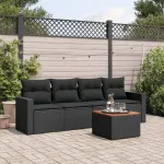 Set mobilier de grădină cu perne, 5 piese, negru, poliratan GartenMobel Dekor