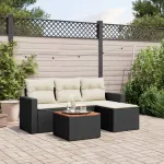 Set mobilier de grădină cu perne, 5 piese, negru, poliratan GartenMobel Dekor