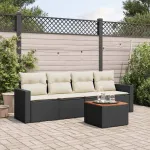 Set mobilier de grădină cu perne, 5 piese, negru, poliratan GartenMobel Dekor