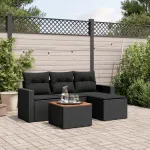 Set mobilier de grădină cu perne, 5 piese, negru, poliratan GartenMobel Dekor