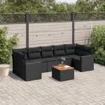 Set mobilier de grădină cu perne, 8 piese, negru, poliratan  GartenMobel Dekor