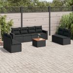 Set mobilier de grădină cu perne, 9 piese, negru, poliratan GartenMobel Dekor