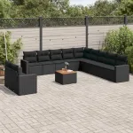Set canapele de grădină, 12 piese, cu perne, negru, poliratan GartenMobel Dekor