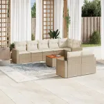 Set canapele de grădină, 9 piese, cu perne, bej, poliratan GartenMobel Dekor