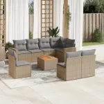 Set canapele de grădină, 9 piese, cu perne, bej, poliratan GartenMobel Dekor