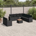 Set canapele de grădină cu perne, 10 piese, negru, poliratan GartenMobel Dekor
