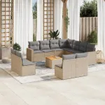 Set canapele de grădină cu perne, 12 piese, bej, poliratan GartenMobel Dekor