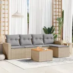 Set canapele de grădină cu perne, 6 piese, bej, poliratan GartenMobel Dekor