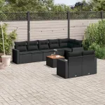 Set mobilier de grădină cu perne, 9 piese, negru, poliratan GartenMobel Dekor