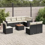 Set mobilier de grădină cu perne, 9 piese, negru, poliratan GartenMobel Dekor