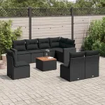 Set mobilier de grădină cu perne, 9 piese, negru, poliratan GartenMobel Dekor