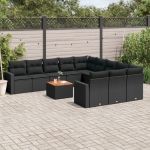 Set canapele de grădină, 12 piese, cu perne, negru, poliratan GartenMobel Dekor