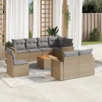 Set canapele de grădină, 9 piese, cu perne, bej, poliratan GartenMobel Dekor