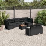 Set canapele de grădină cu perne, 10 piese, negru, poliratan GartenMobel Dekor