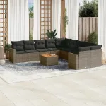 Set canapele de grădină cu perne, 11 piese, gri, poliratan GartenMobel Dekor