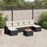 Set mobilier de grădină cu perne, 8 piese, negru, poliratan GartenMobel Dekor