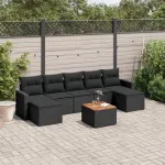 Set mobilier de grădină cu perne, 8 piese, negru, poliratan GartenMobel Dekor
