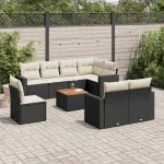 Set mobilier de grădină cu perne, 9 piese, negru, poliratan GartenMobel Dekor