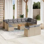 Set canapele de grădină, 13 piese, cu perne, bej, poliratan GartenMobel Dekor