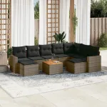 Set mobilier de grădină cu perne, 10 piese, gri, poliratan GartenMobel Dekor