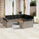 Set mobilier de grădină cu perne, 13 piese, gri, poliratan GartenMobel Dekor