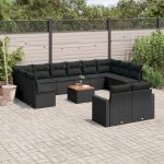 Set mobilier de grădină cu perne, 13 piese, negru, poliratan GartenMobel Dekor