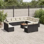 Set mobilier de grădină cu perne, 13 piese, negru, poliratan GartenMobel Dekor