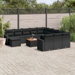 Set mobilier de grădină cu perne, 13 piese, negru, poliratan GartenMobel Dekor