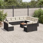Set mobilier de grădină cu perne, 13 piese, negru, poliratan GartenMobel Dekor