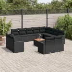 Set mobilier de grădină cu perne, 13 piese, negru, poliratan GartenMobel Dekor